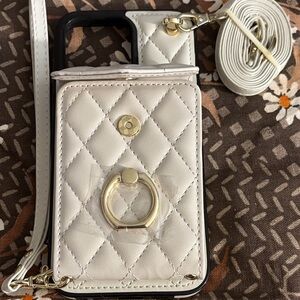 Elegant White Quilted iPhone 16 pro max Case with Gold Accents